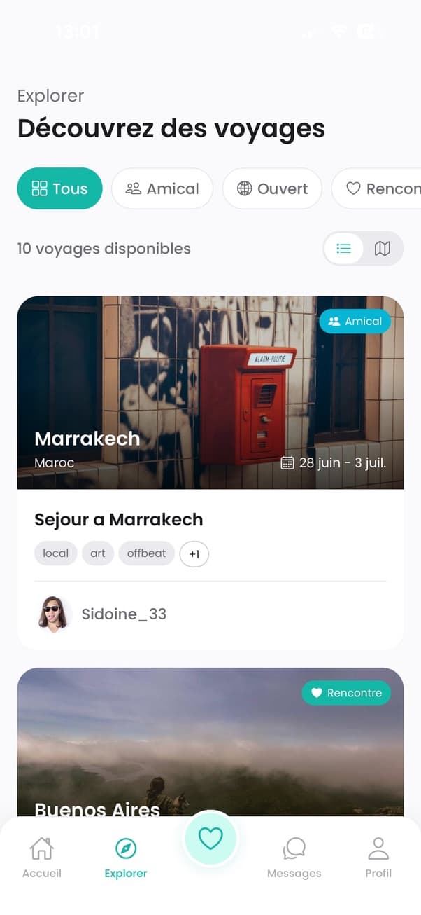 Crée un voyage, recrute ton équipe.